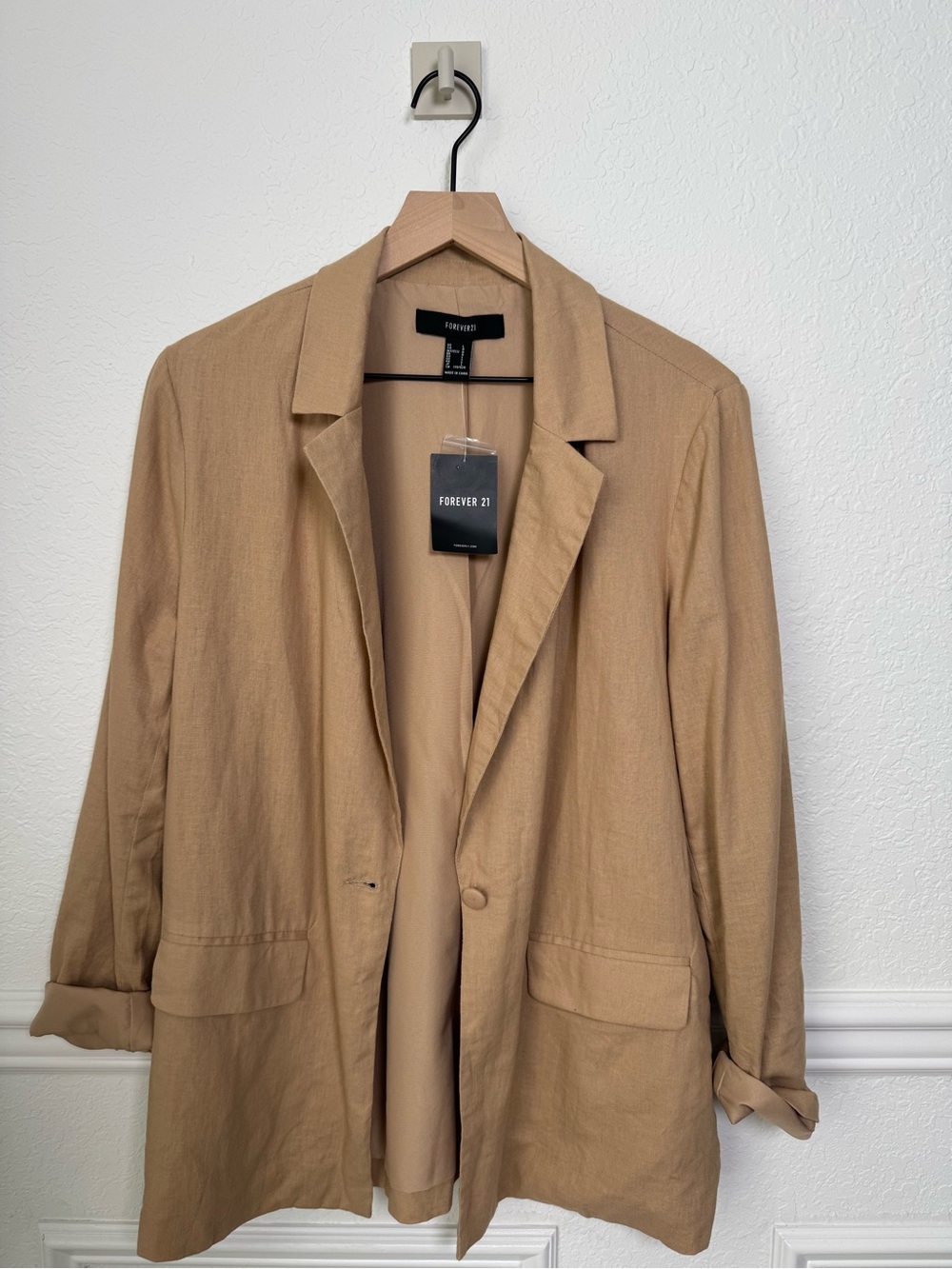 NWT Forever 21 Tan Linen Blend Oversized Blazer Size L